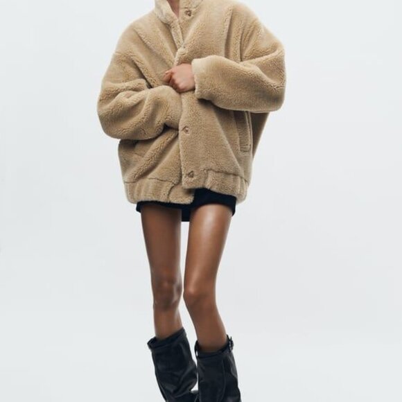 FAUX SHEARLING BOMBER ZW COLLECTION - Picture 1 of 7